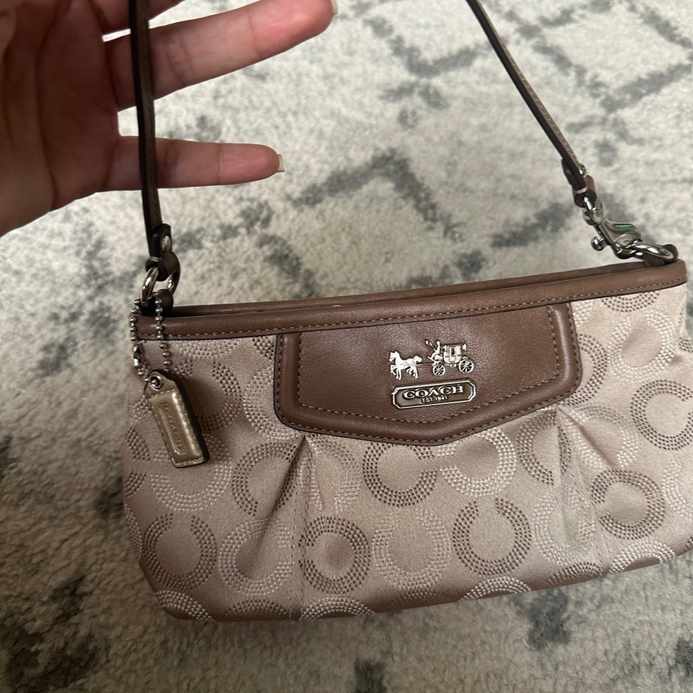 Coach Beige and Brown Signature Wristlet